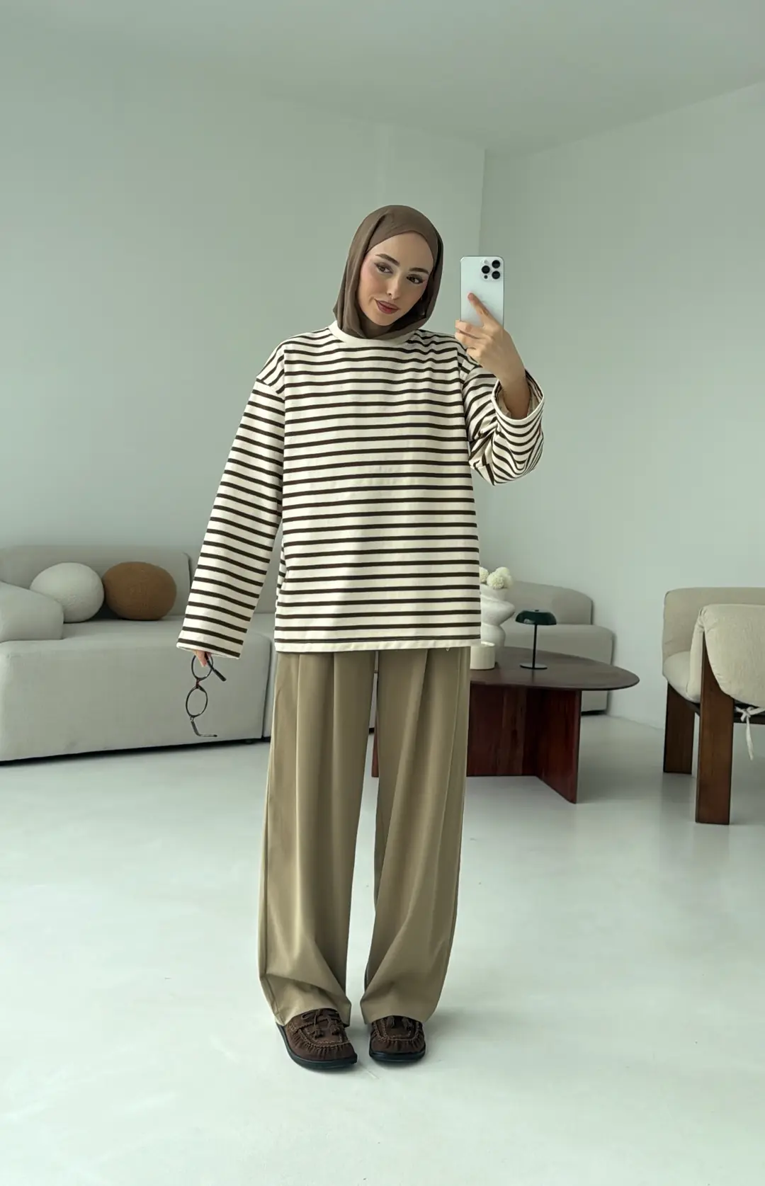 Kahve Çizgili Sweat - Görsel 4