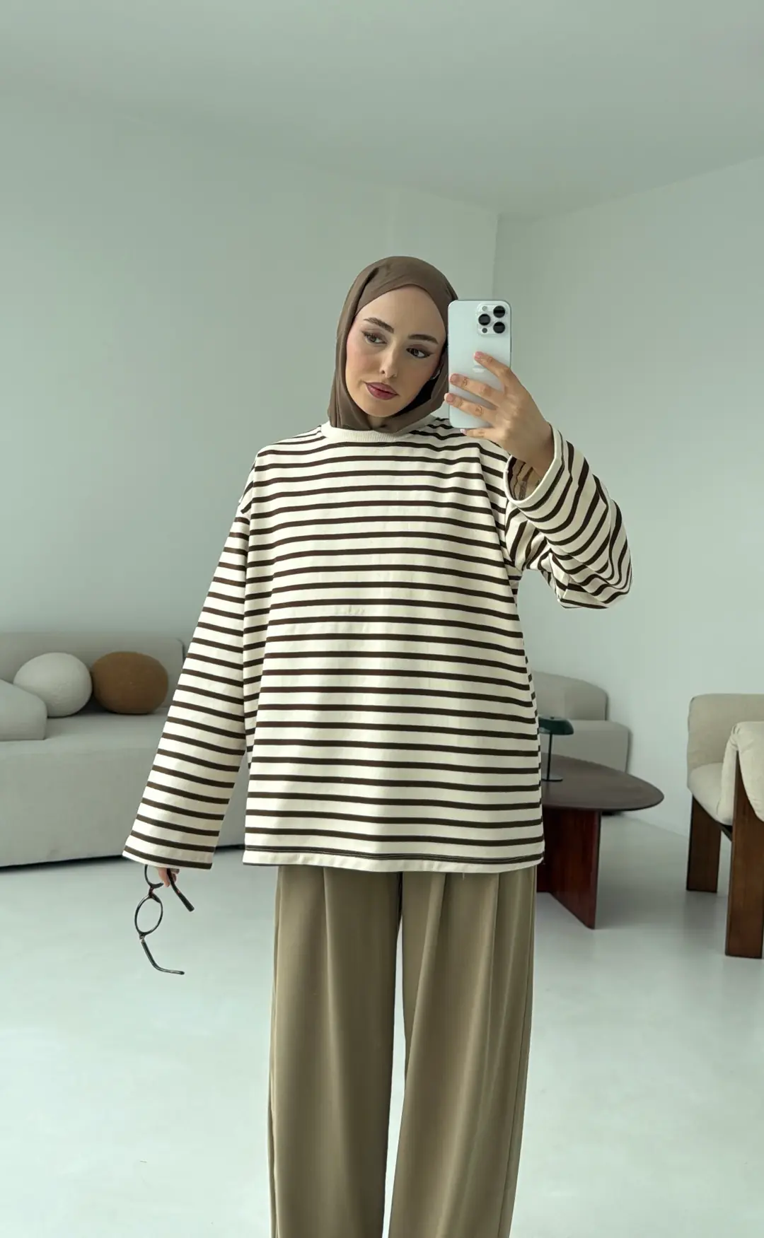 Kahve Çizgili Sweat - Görsel 6