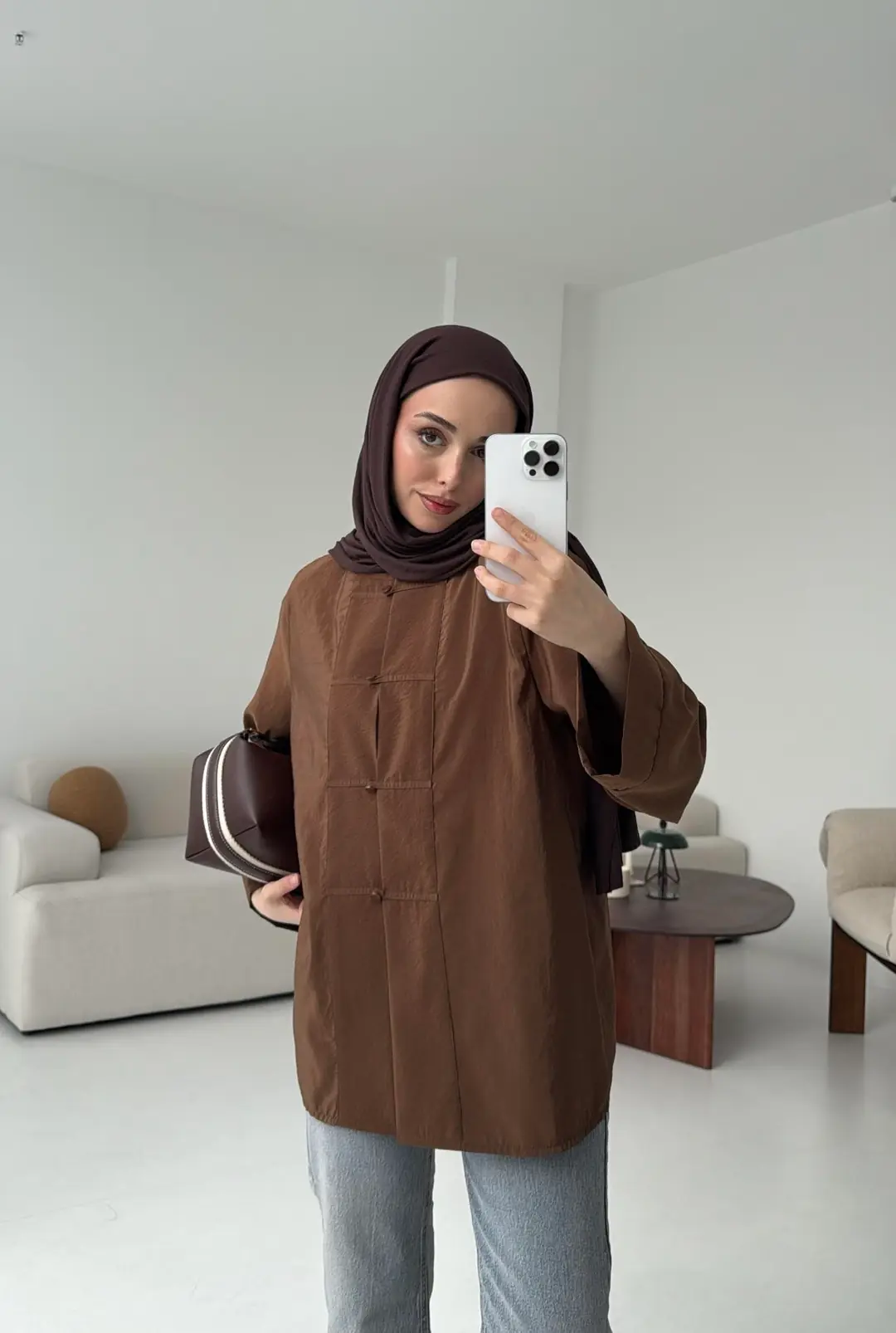 Kahve Düğme Detay Gömlek - Görsel 3