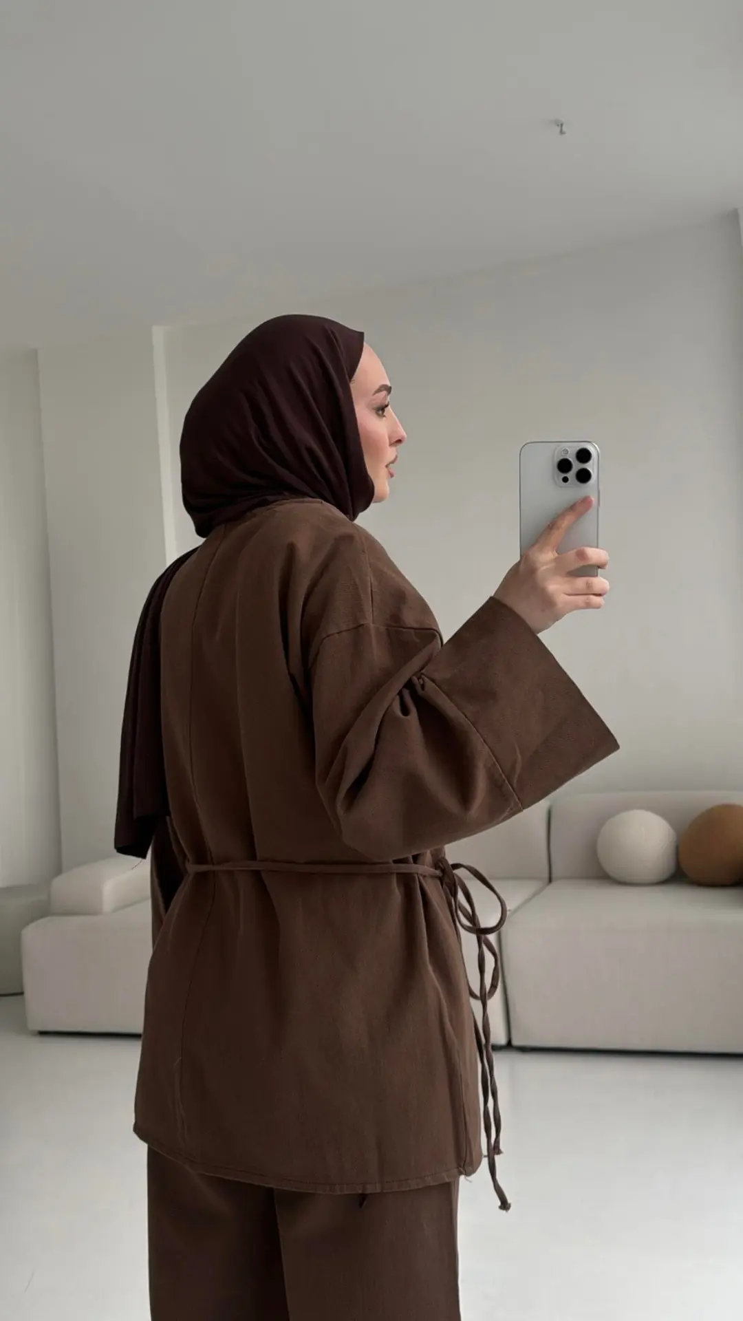 Kahve Gabardin Kimono Takım - Görsel 2