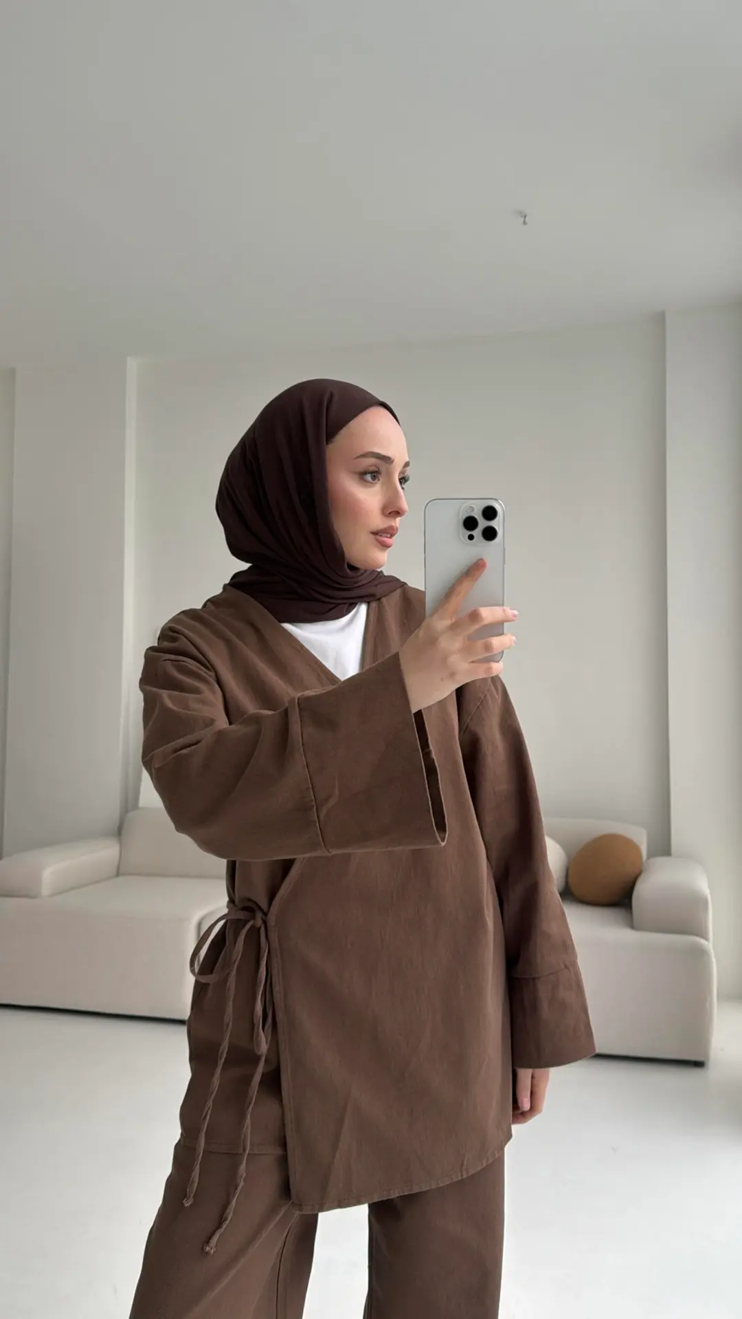 Kahve Gabardin Kimono Takım - Görsel 3