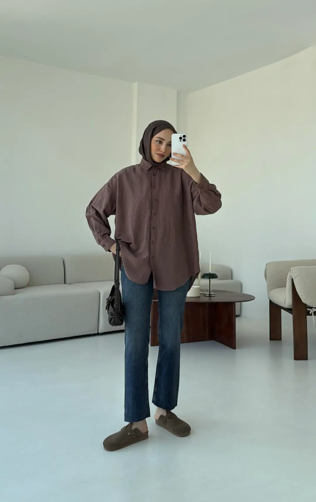 Kahve Keten Gömlek - Görsel 2