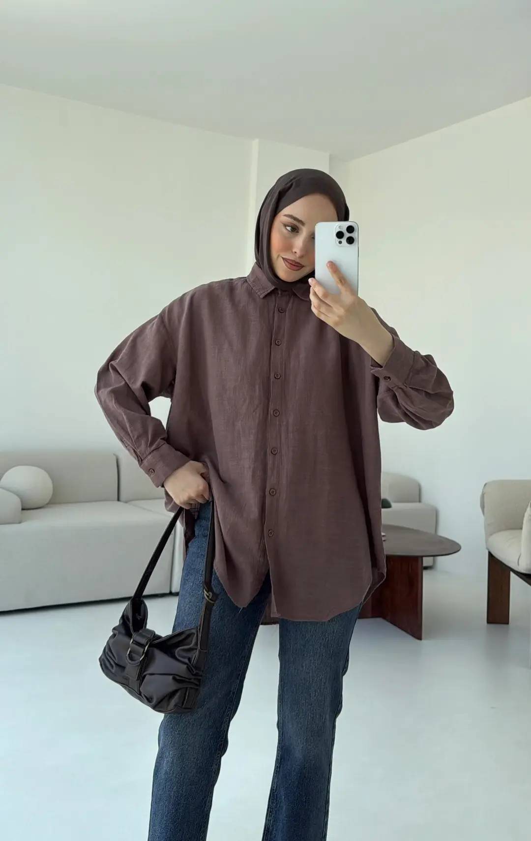Kahve Keten Gömlek - Görsel 3
