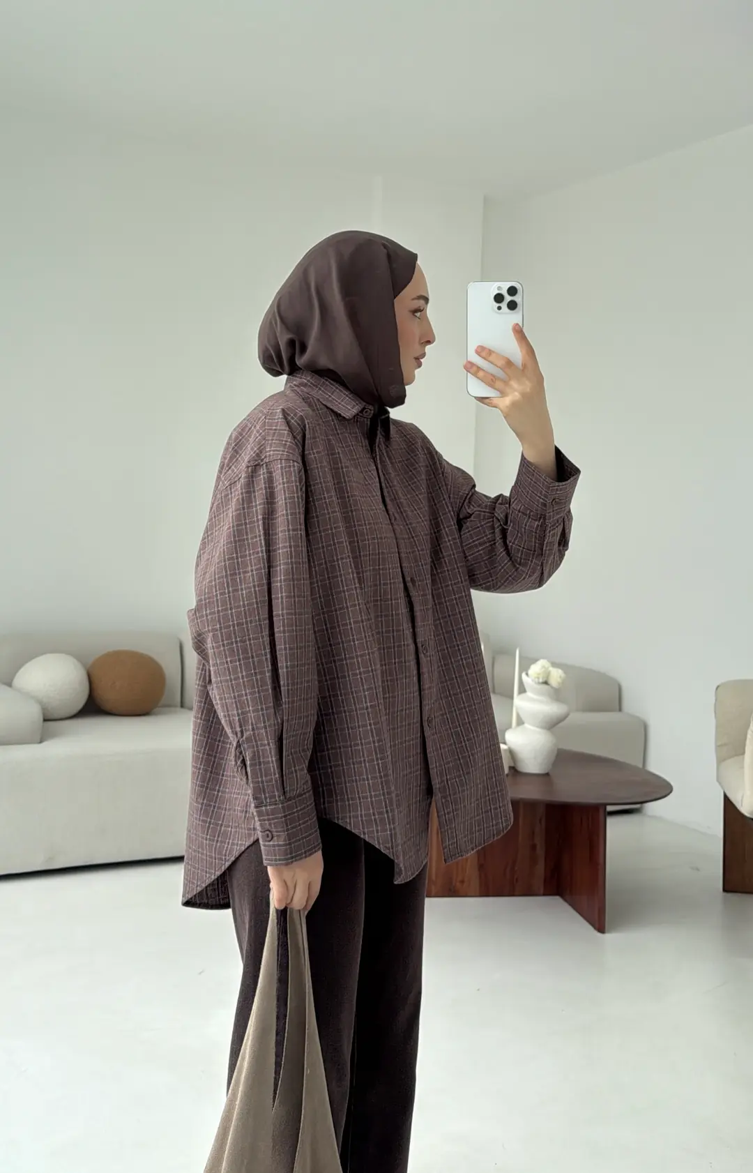 Kahve Lacivert Geçişli Ekose Gömlek