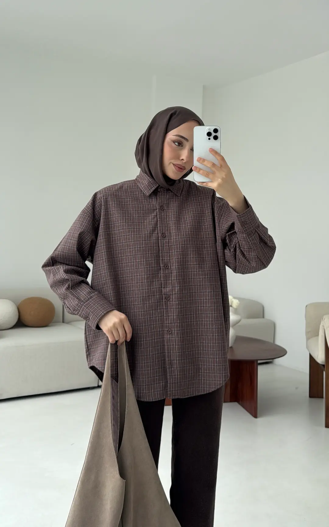 Kahve Lacivert Geçişli Ekose Gömlek - Görsel 3