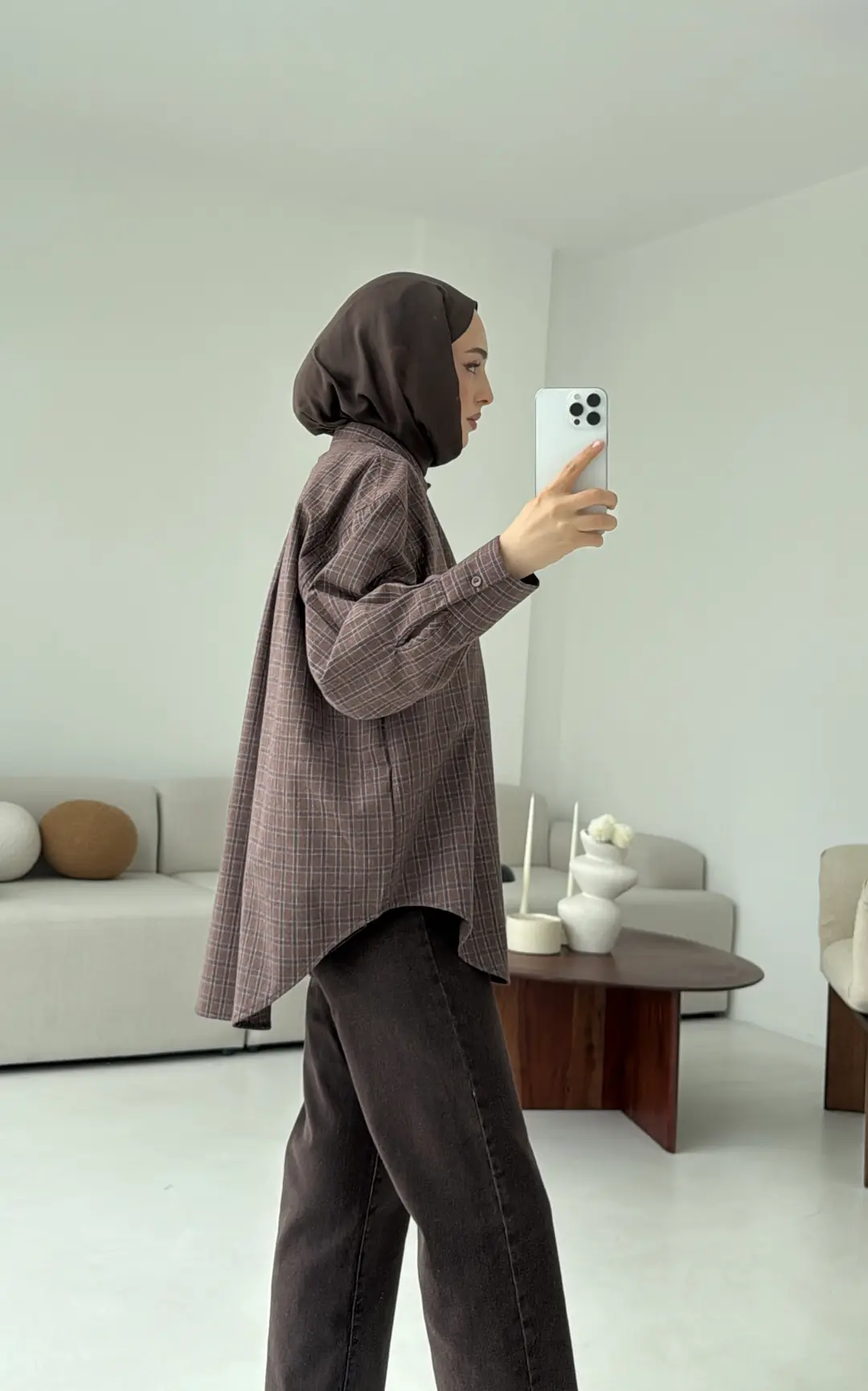 Kahve Lacivert Geçişli Ekose Gömlek - Görsel 4