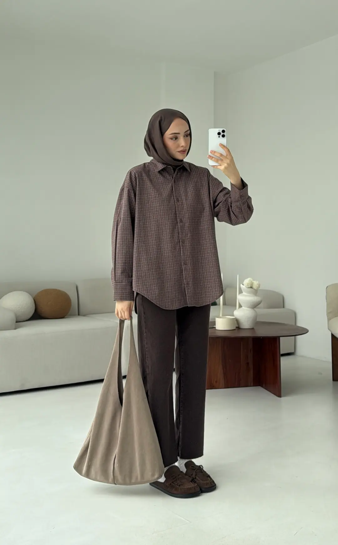 Kahve Lacivert Geçişli Ekose Gömlek - Görsel 5