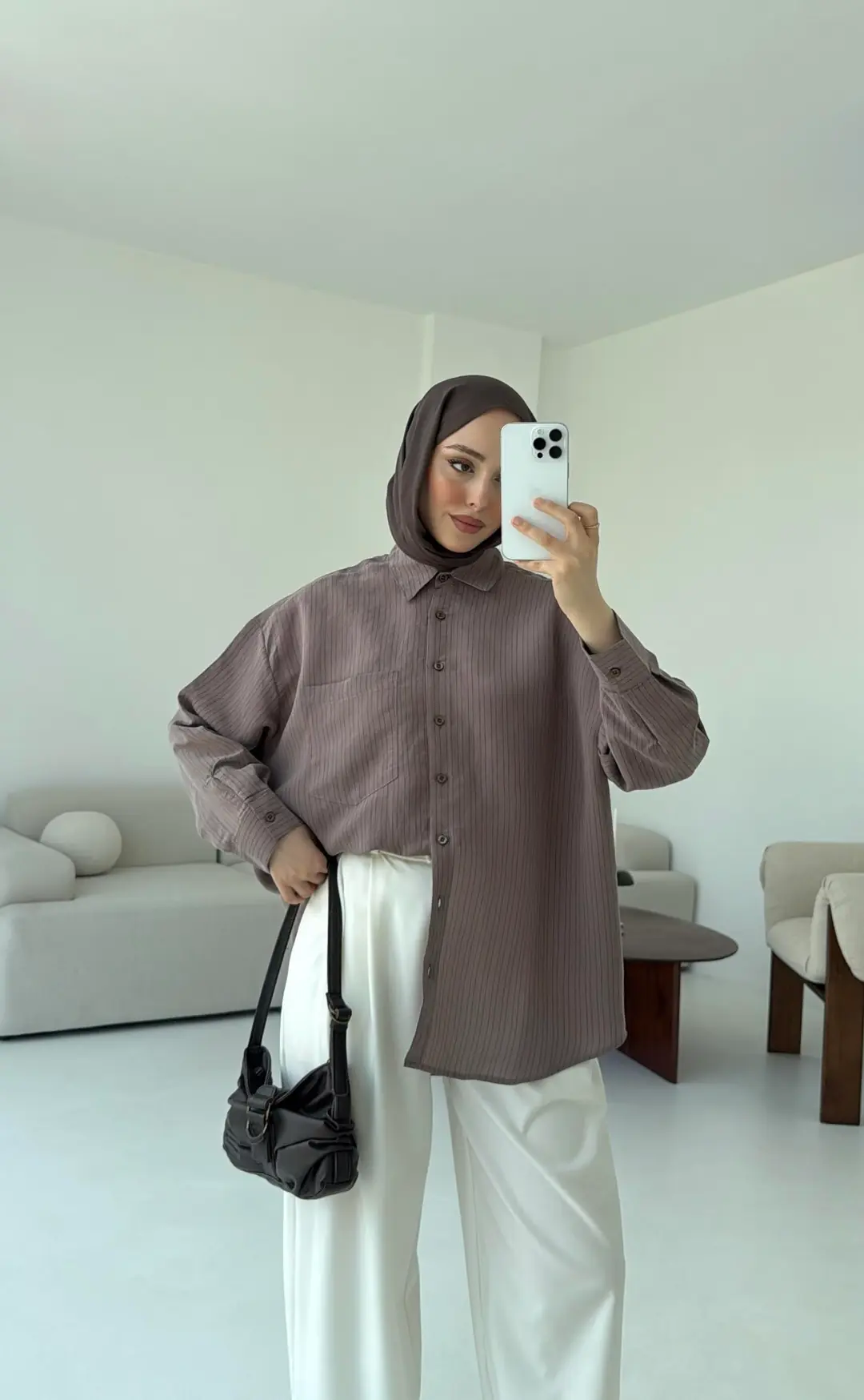 Kahve Tek Cep Çizgili Gömlek - Görsel 3