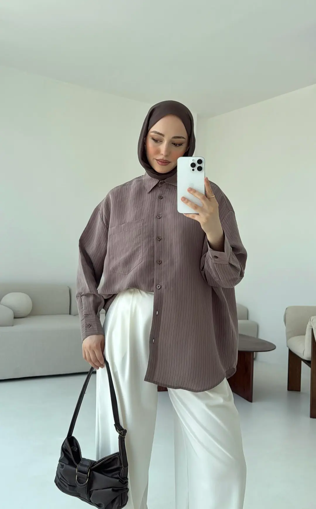 Kahve Tek Cep Çizgili Gömlek - Görsel 4