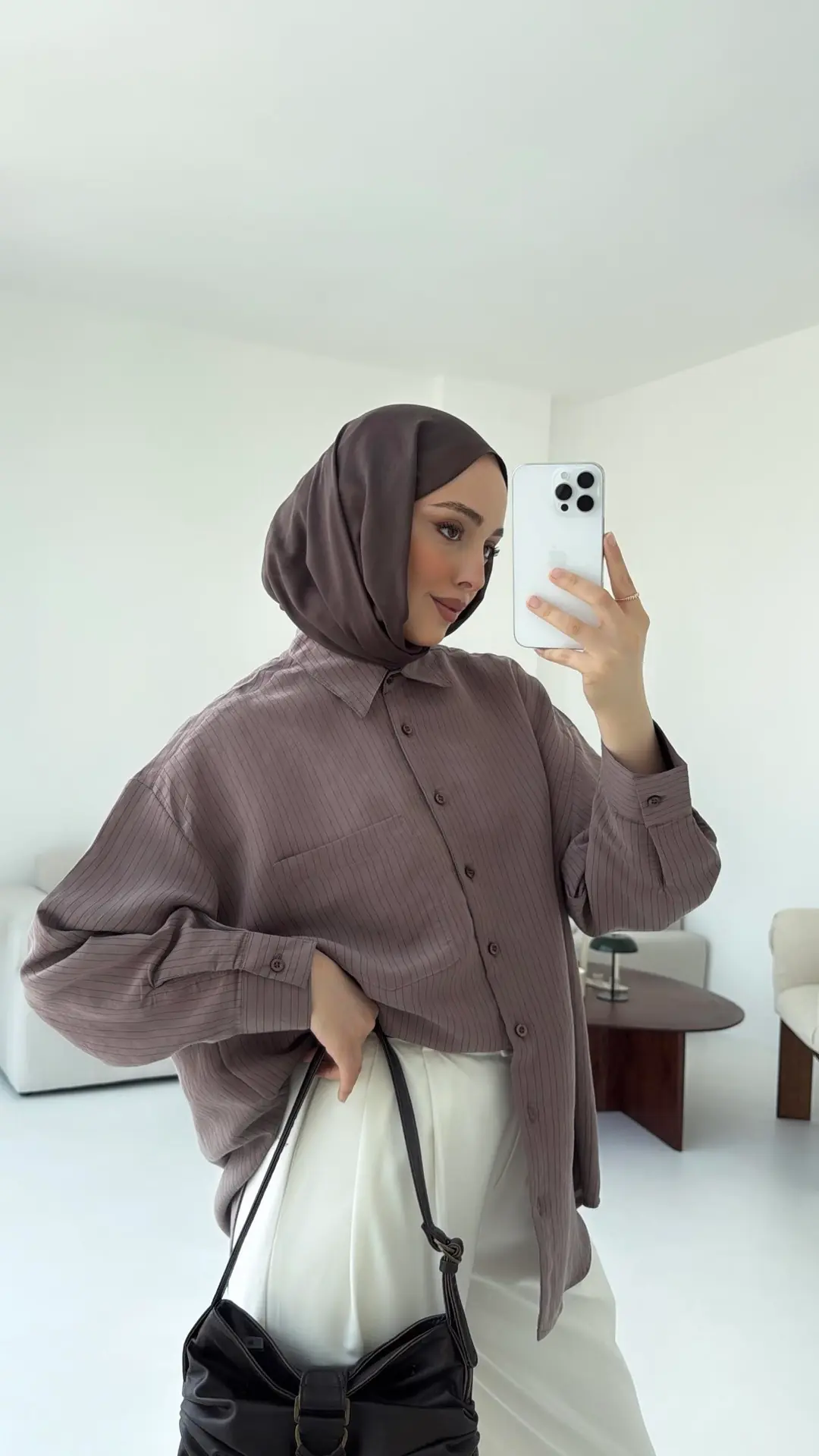 Kahve Tek Cep Çizgili Gömlek - Görsel 6