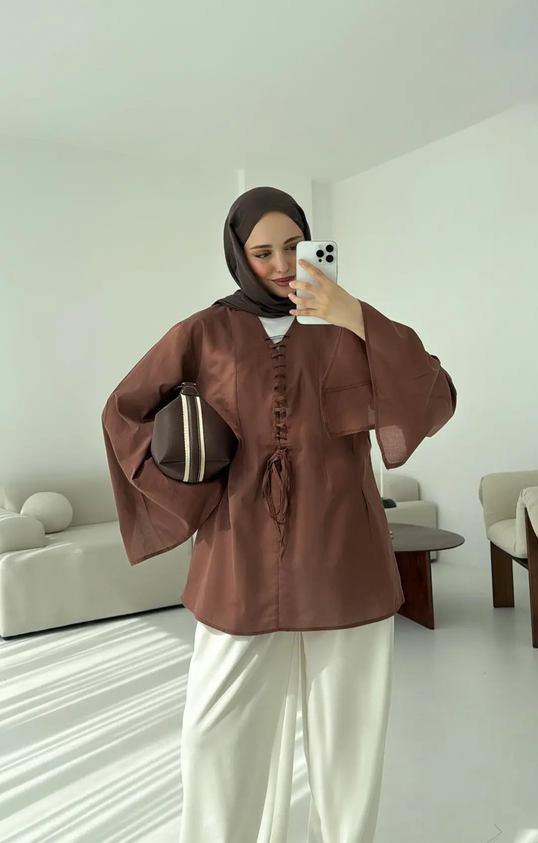 Kahve Vual Kumaş Tasarım Gömlek - Görsel 2