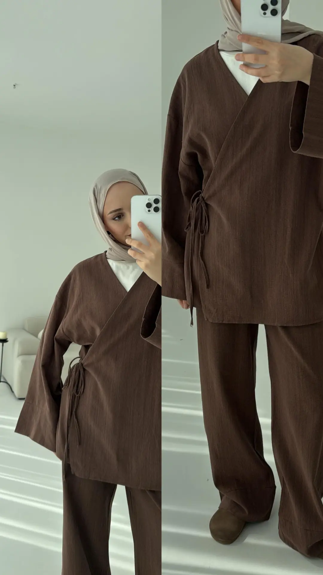 Kahve Yandan Bağlamalı Takım - Görsel 5