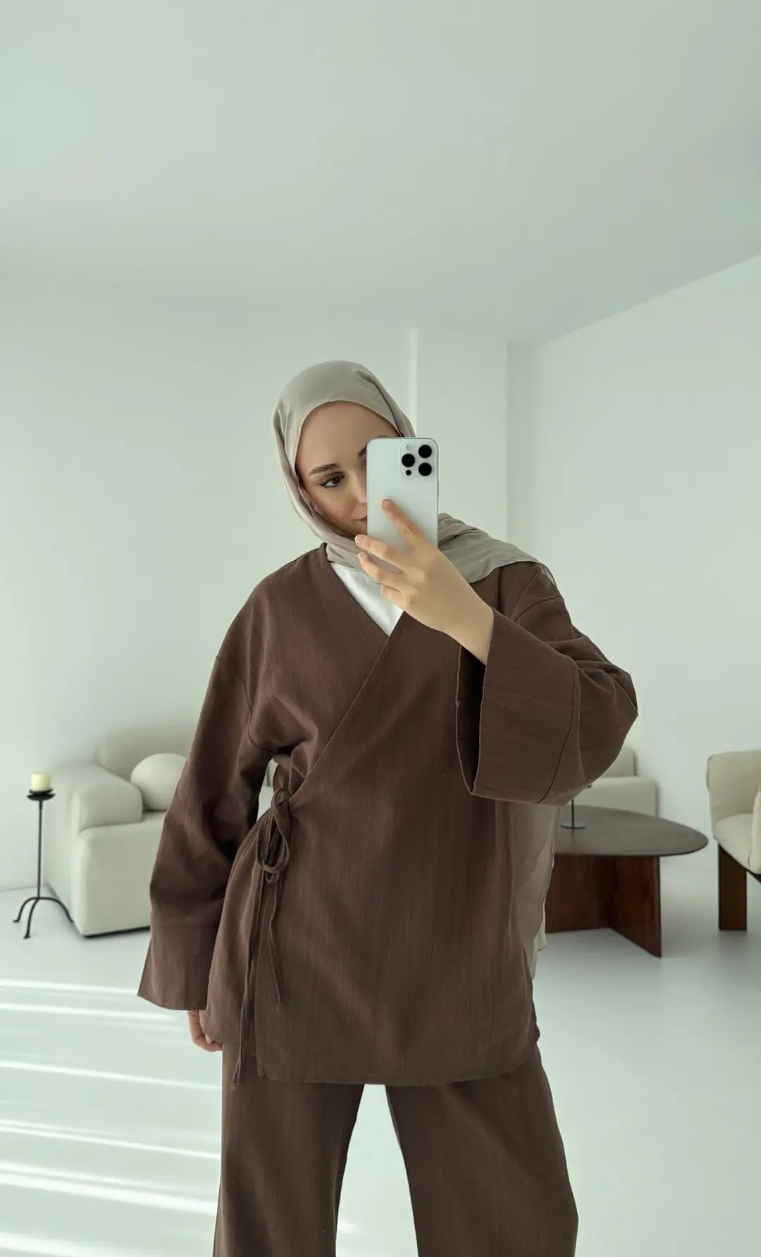 Kahve Yandan Bağlamalı Takım - Görsel 6