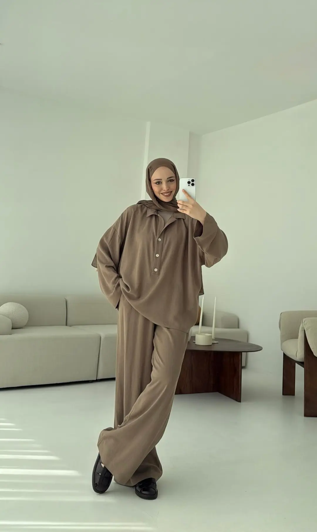 Kahverengi Bluz Takım Bukle