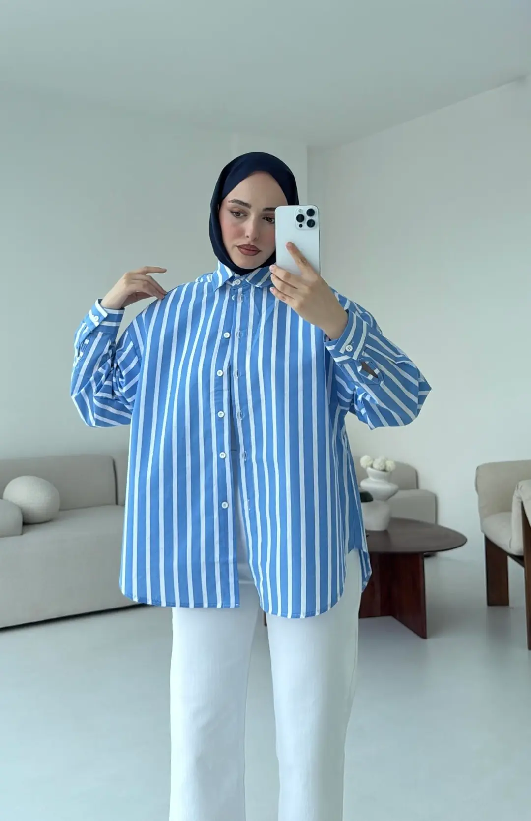 Kalın Çizgili Gömlek Mavi - Görsel 3