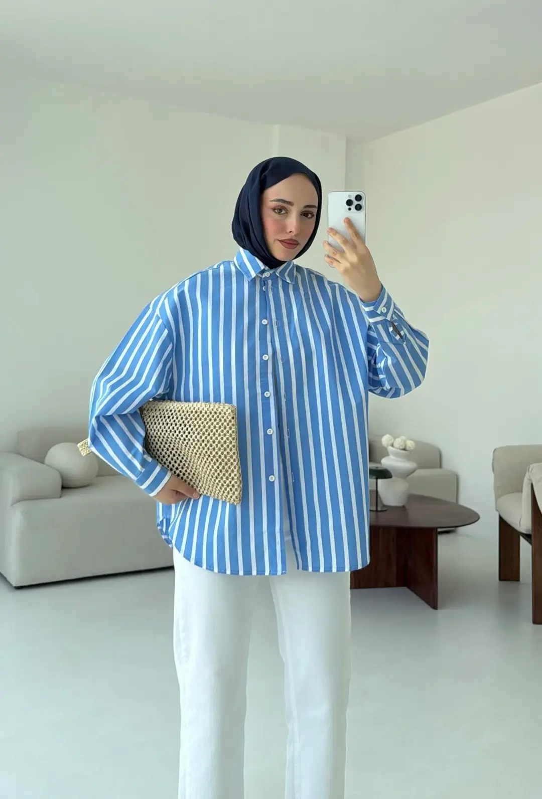Kalın Çizgili Gömlek Mavi - Görsel 4
