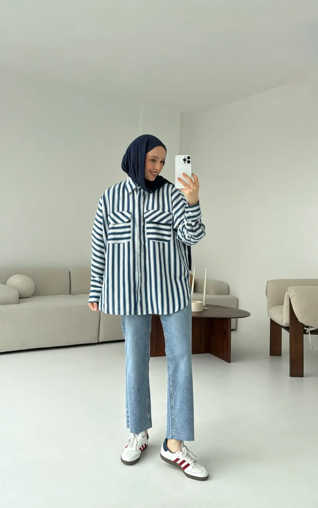 Kalın Çizgili Lacivert Gömlek - Görsel 2