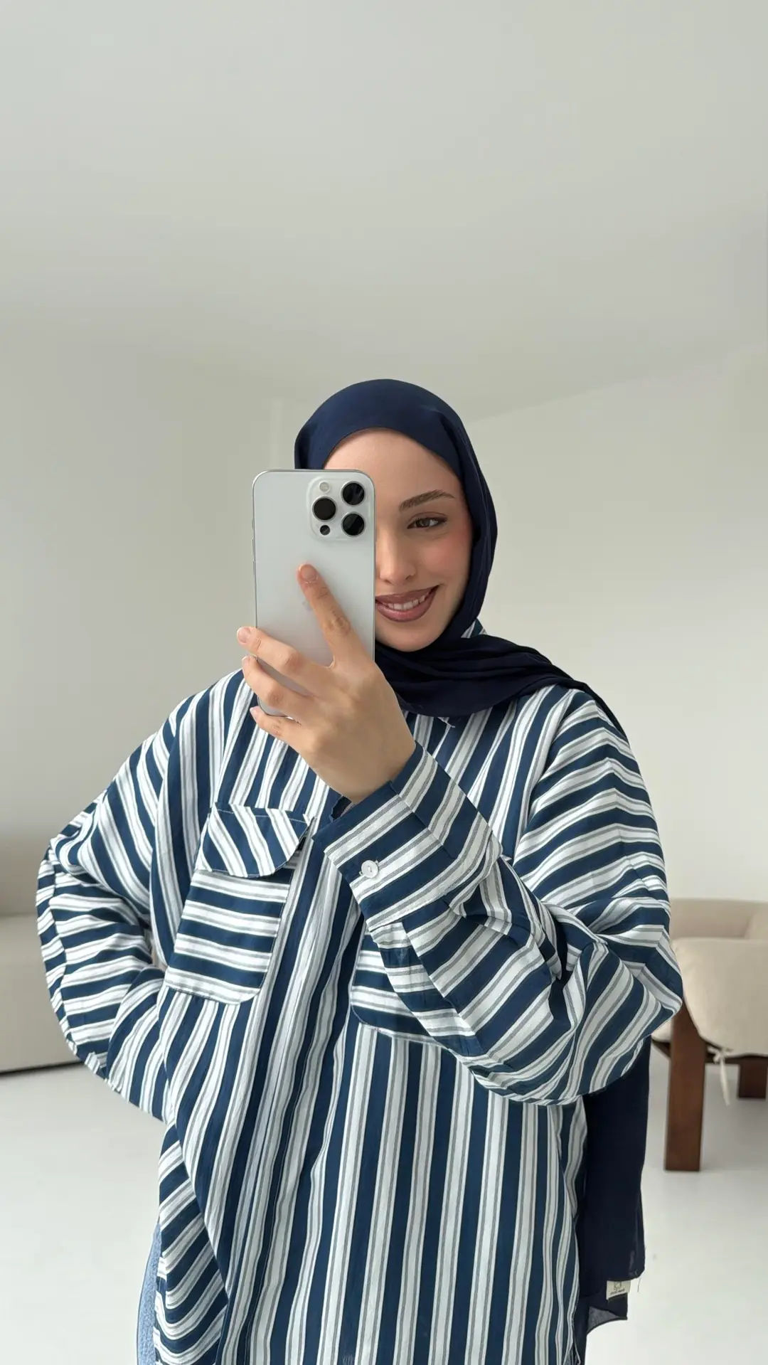 Kalın Çizgili Lacivert Gömlek - Görsel 5