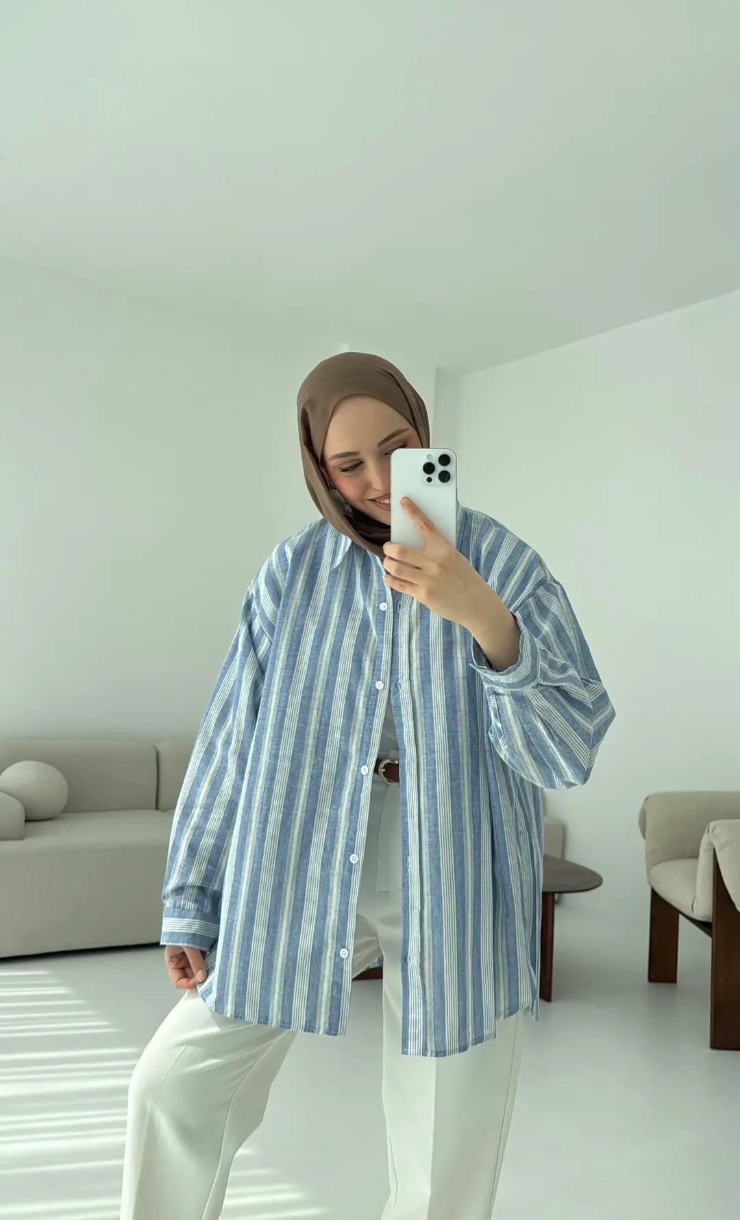Kalın Çizgili Mavi-Beyaz Gömlek - Görsel 2