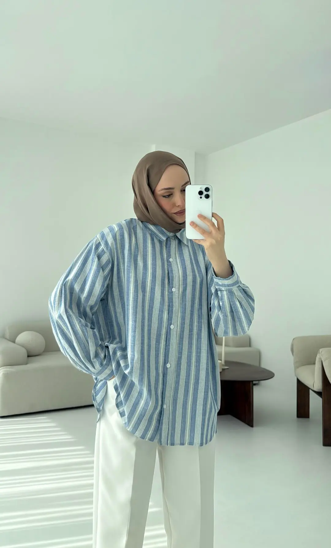 Kalın Çizgili Mavi-Beyaz Gömlek - Görsel 5