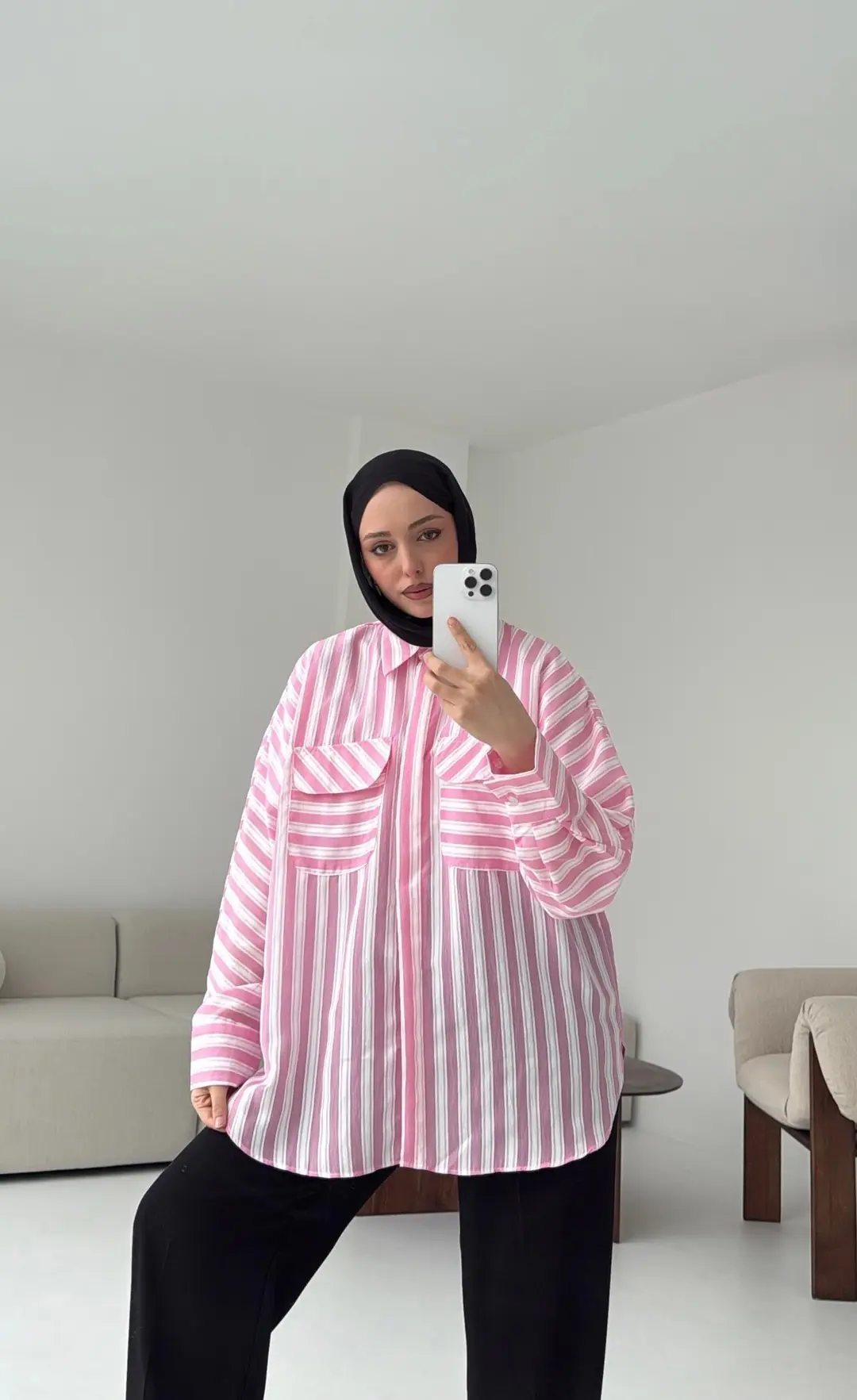 Kalın Çizgili Pembe Gömlek - Görsel 4