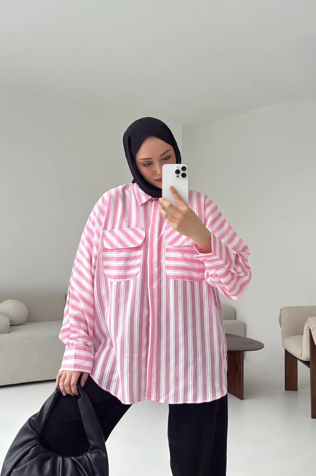 Kalın Çizgili Pembe Gömlek - Görsel 5