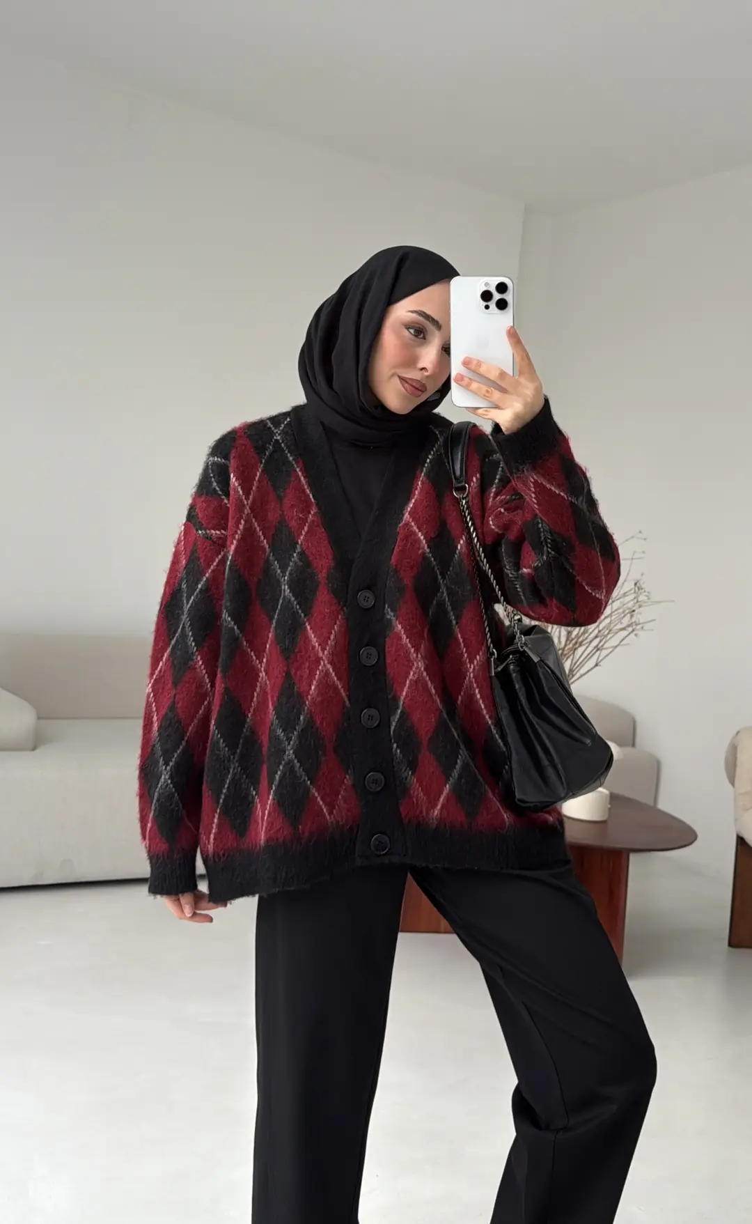 Kalın Hırka Bordo/Siyah