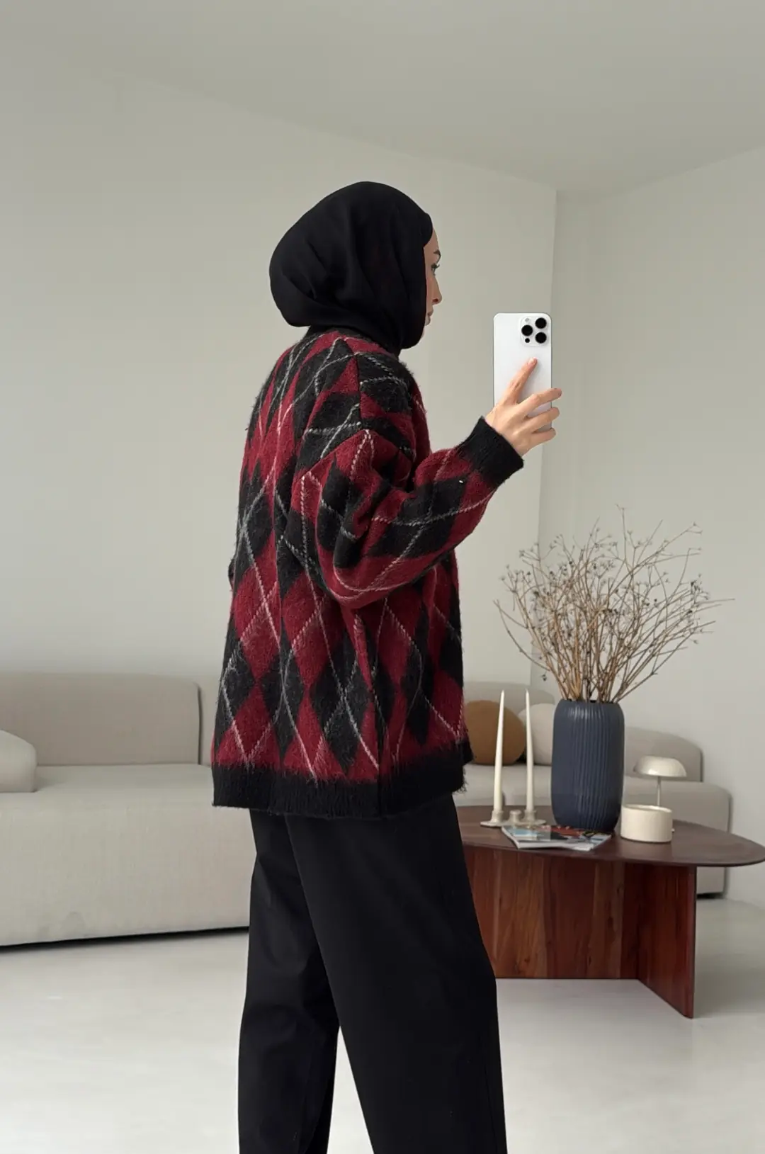 Kalın Hırka Bordo/Siyah - Görsel 2