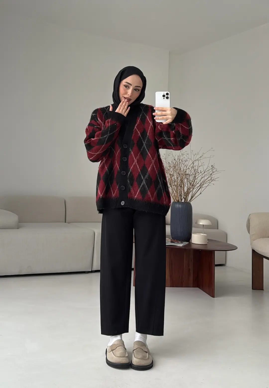 Kalın Hırka Bordo/Siyah - Görsel 9