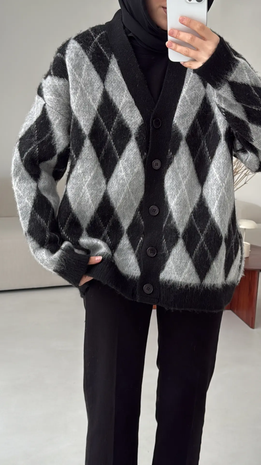 Kalın Hırka Siyah/Gri - Görsel 8