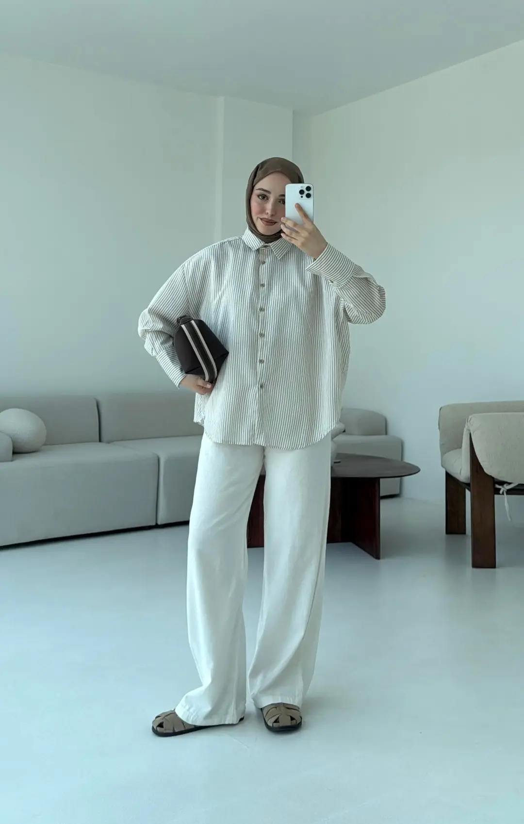 Kalın Manşet Çizgili Gömlek Bej - Görsel 2