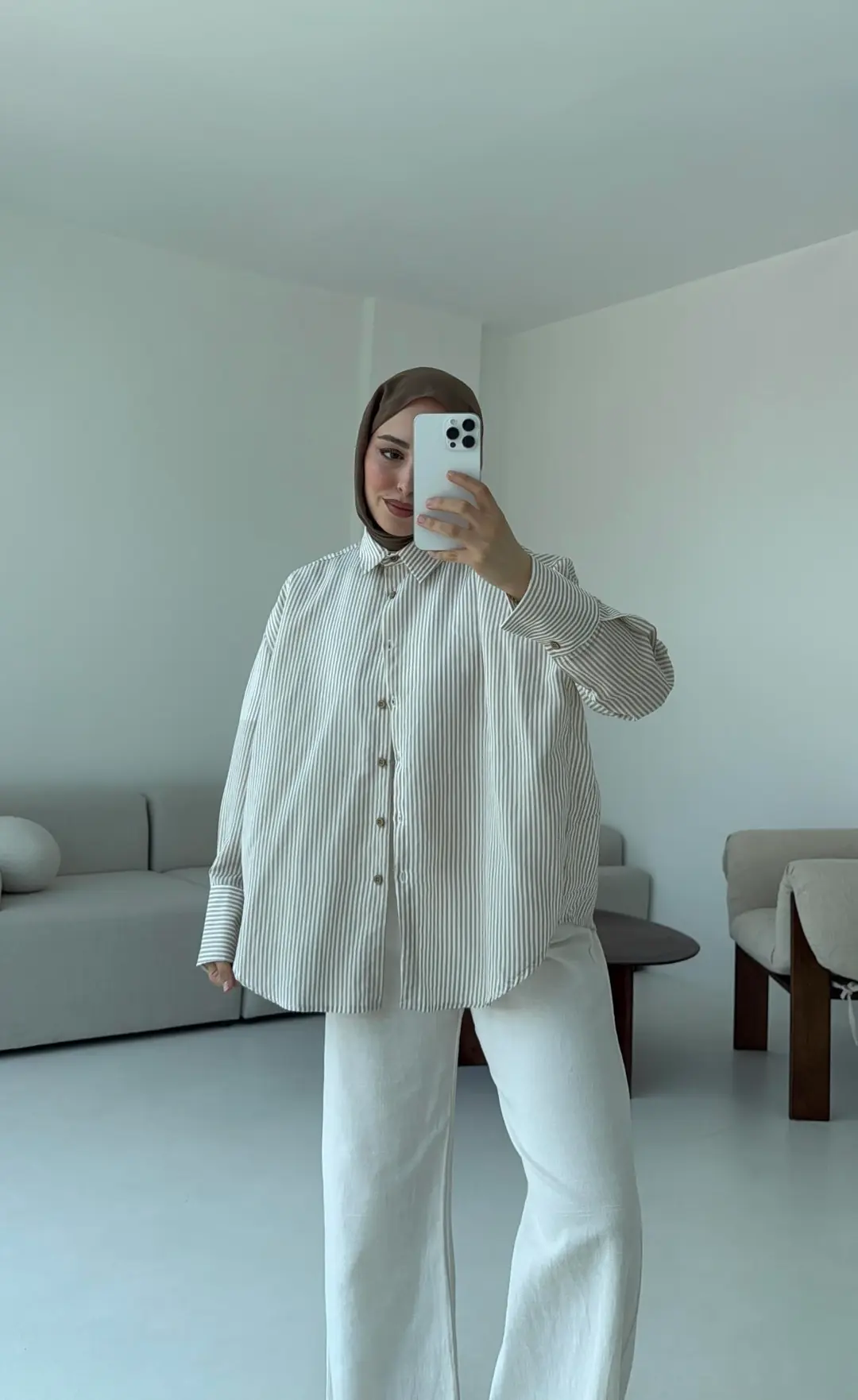 Kalın Manşet Çizgili Gömlek Bej - Görsel 4