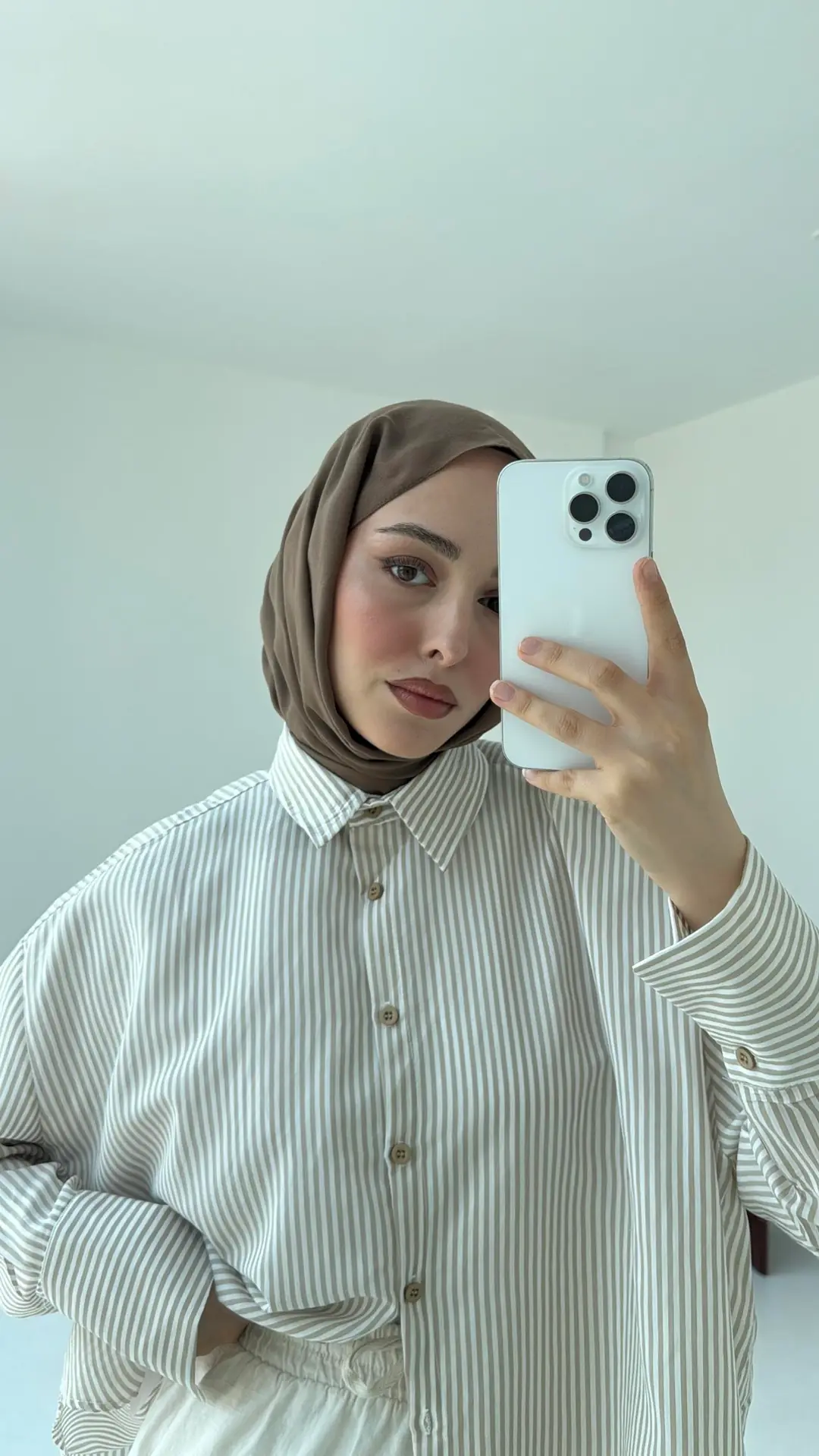 Kalın Manşet Çizgili Gömlek Bej - Görsel 5