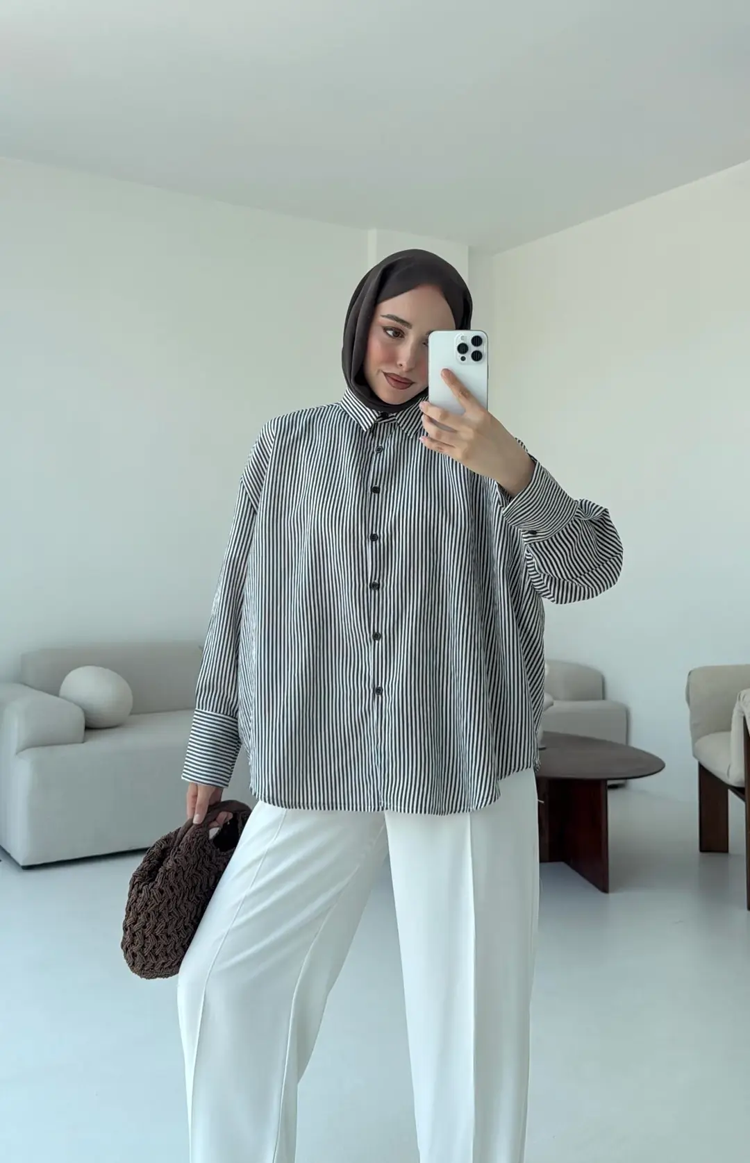 Kalın Manşet Çizgili Gömlek Kahverengi - Görsel 5