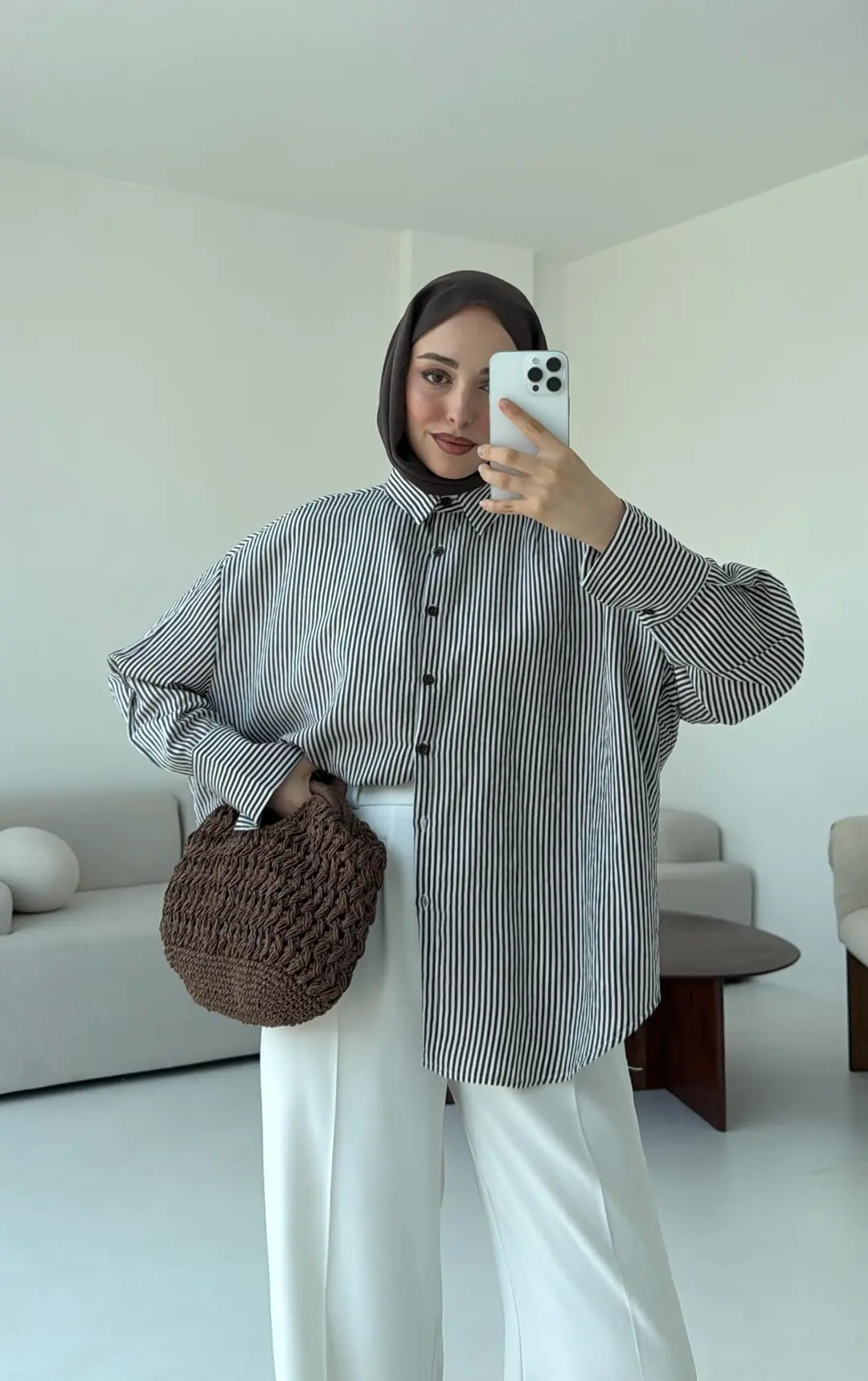 Kalın Manşet Çizgili Gömlek Kahverengi - Görsel 6