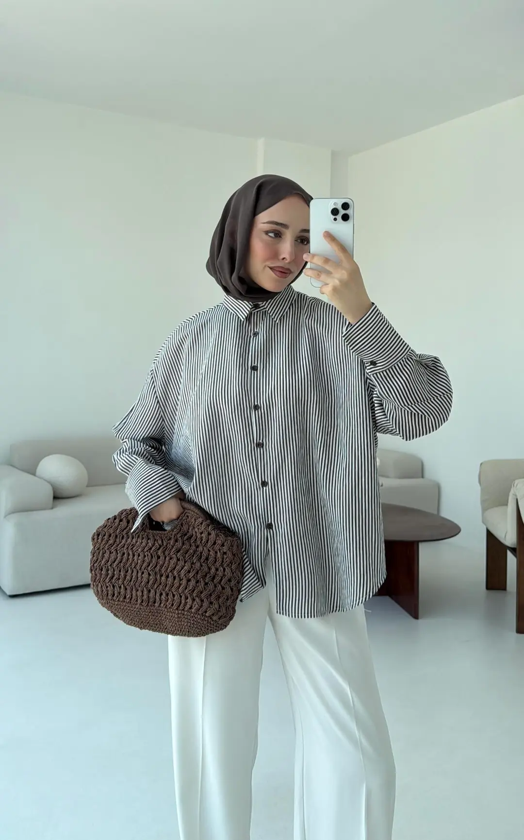 Kalın Manşet Çizgili Gömlek Kahverengi - Görsel 7