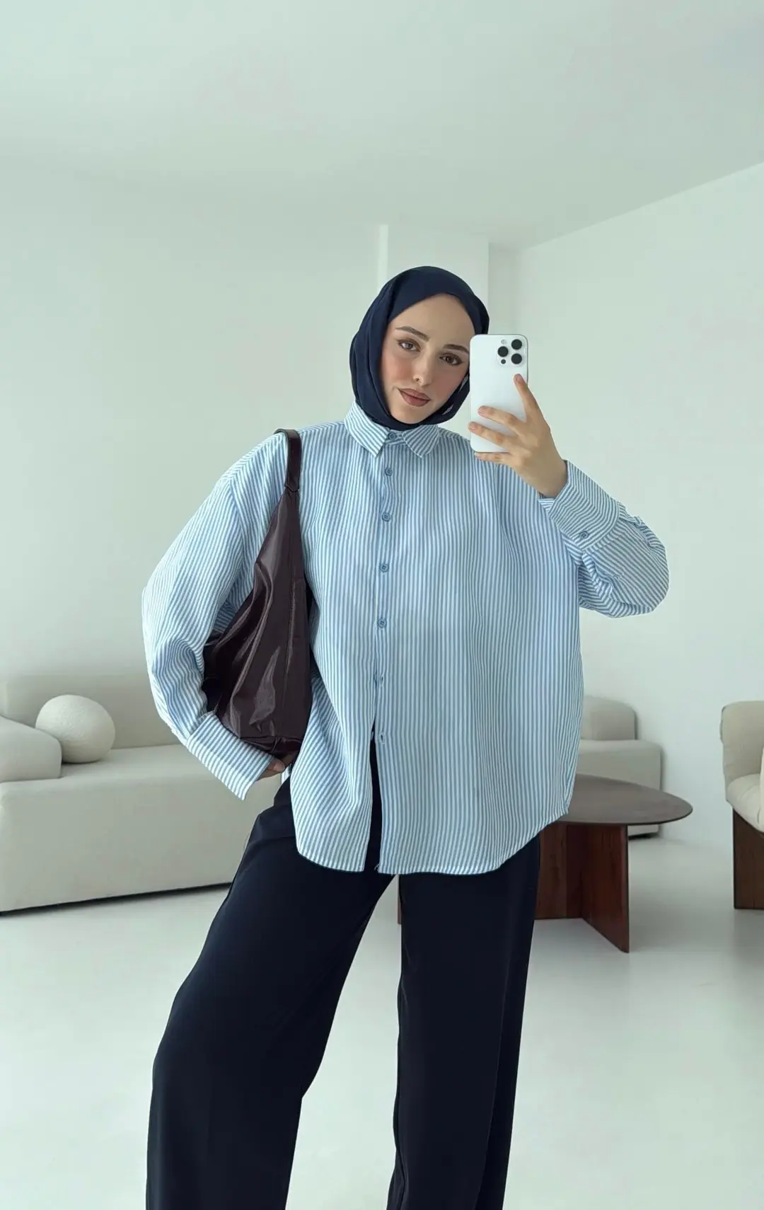 Kalın Manşet Çizgili Gömlek Mavi - Görsel 4