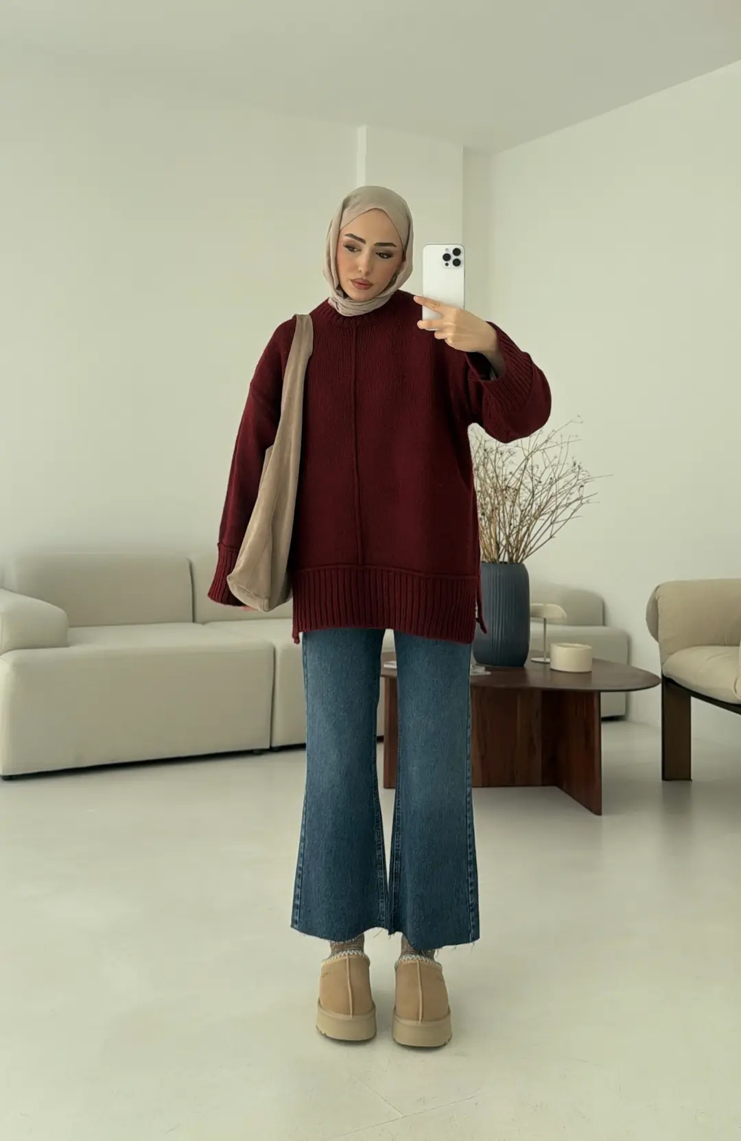 Kalın Manşet Kazak Bordo - Görsel 4