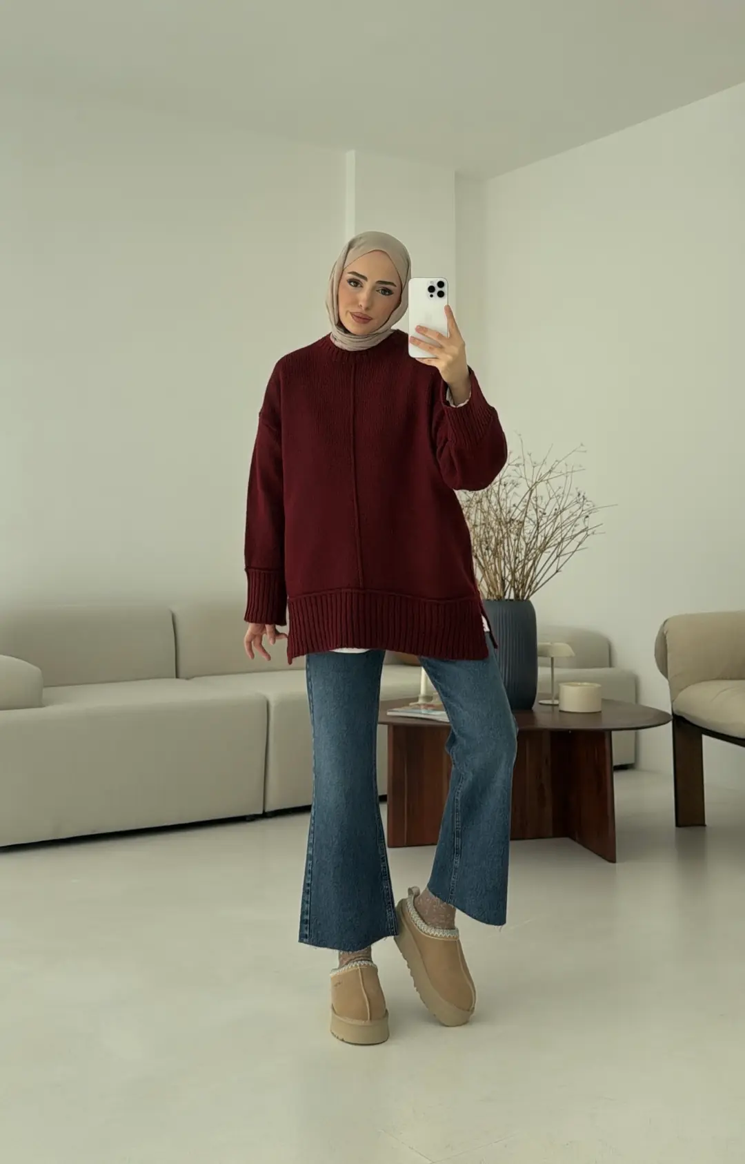 Kalın Manşet Kazak Bordo - Görsel 6