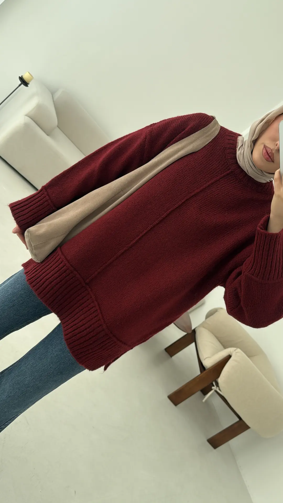 Kalın Manşet Kazak Bordo - Görsel 7