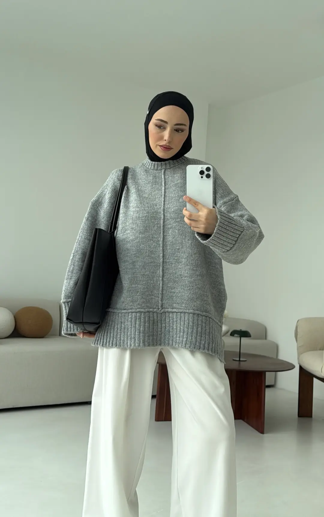 Kalın Manşet Kazak Gri - Görsel 2