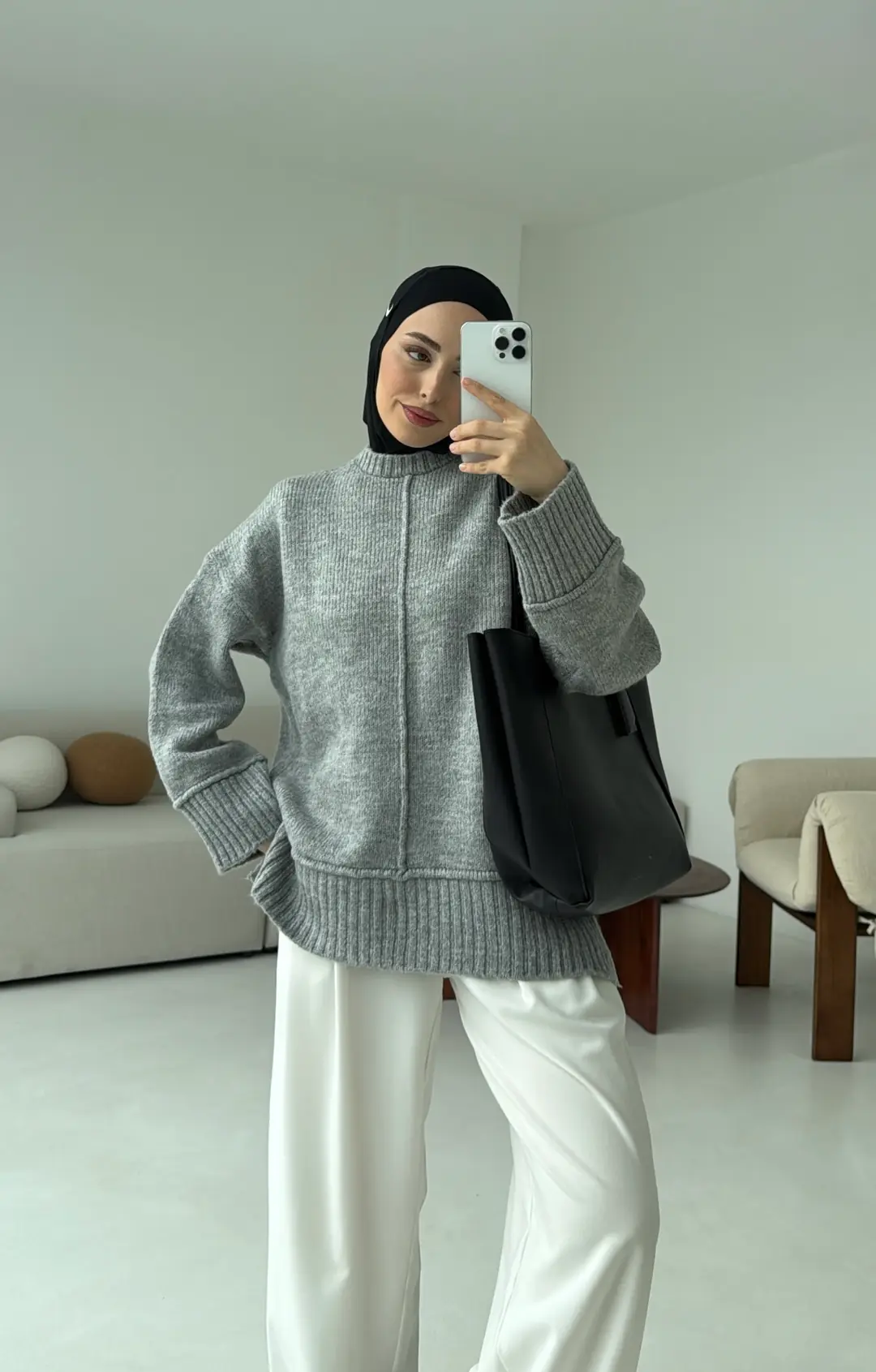 Kalın Manşet Kazak Gri - Görsel 3