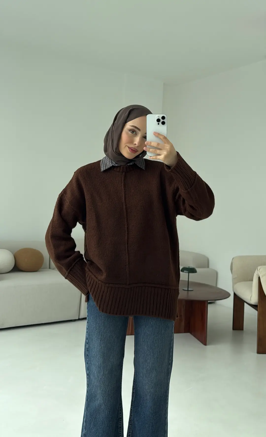 Kalın Manşet Kazak Kahve - Görsel 4