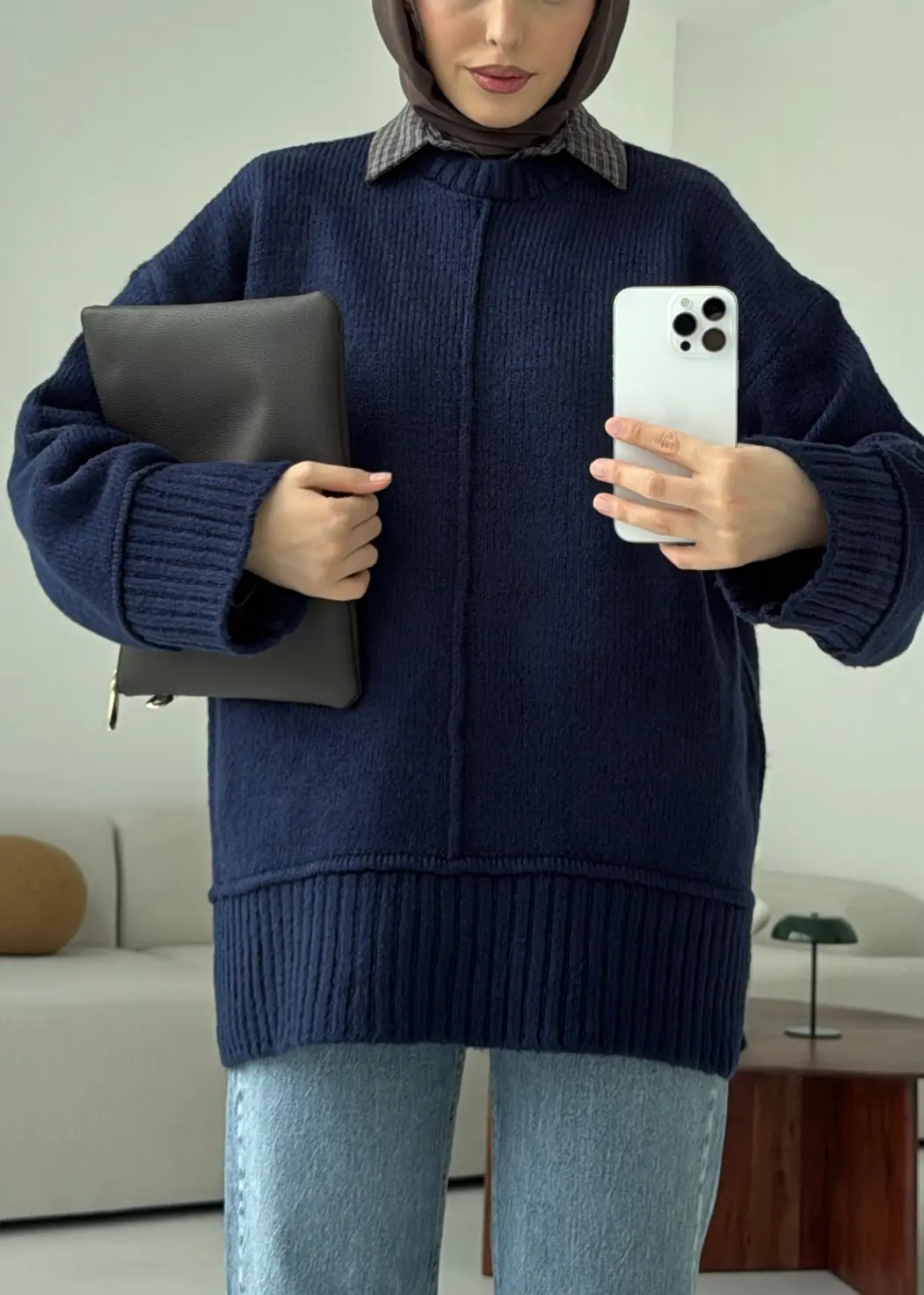 Kalın Manşet Kazak Lacivert - Görsel 2