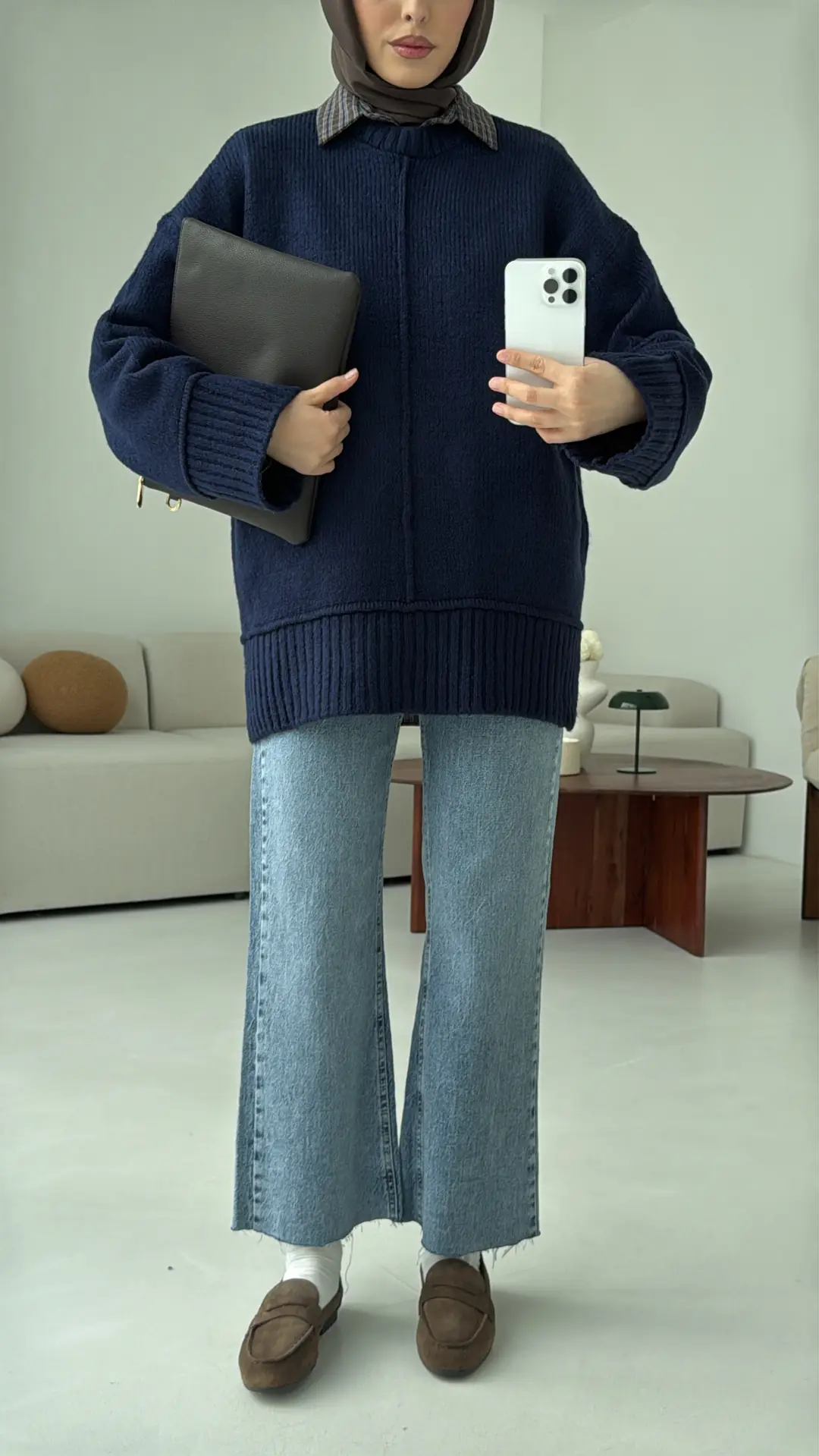 Kalın Manşet Kazak Lacivert - Görsel 3