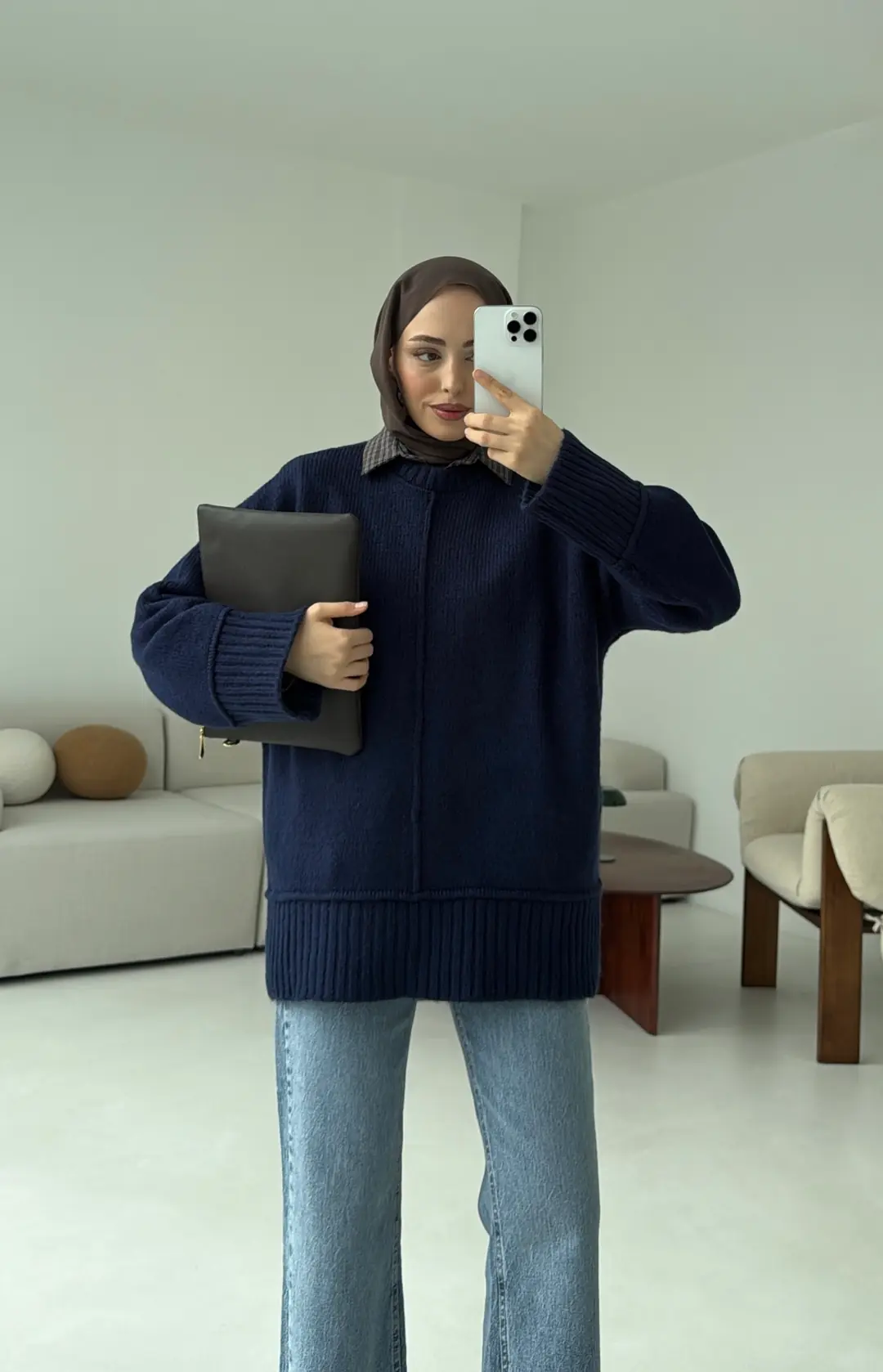 Kalın Manşet Kazak Lacivert - Görsel 6