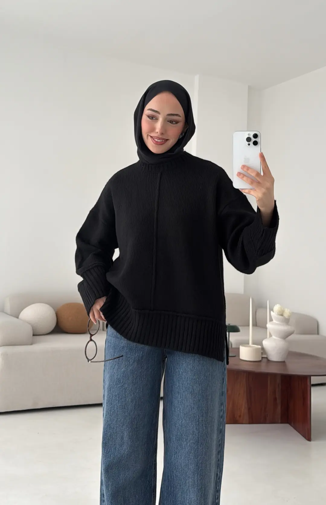 Kalın Manşet Kazak Siyah - Görsel 3