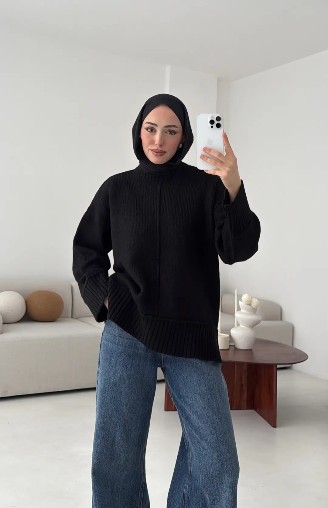 Kalın Manşet Kazak Siyah - Görsel 6