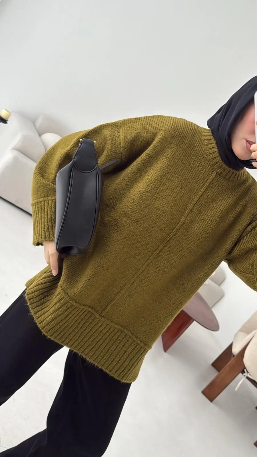 Kalın Manşet Kazak Zeytin Yeşili - Görsel 3