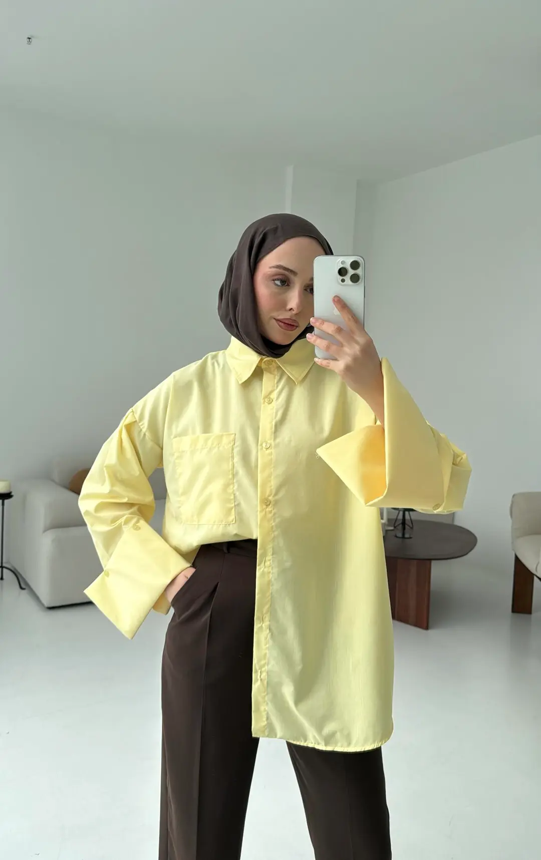 Kalın Manşetli Oversize Sarı Gömlek